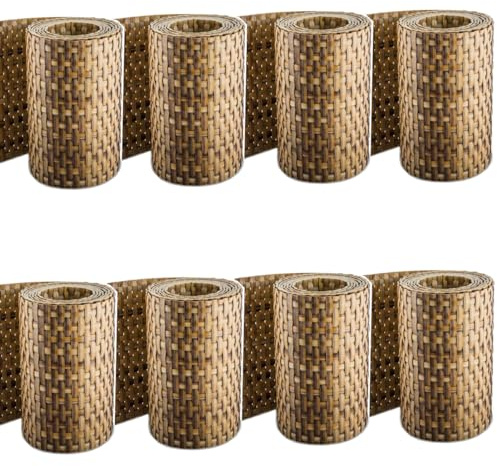 Sellon24® Rattan Sichtschutz-Streifen Rattanoptik Sichtschutz für Stabmattenzaun Flechtoptik 255 x 19 cm (RD08_Stroh_8 Stück)