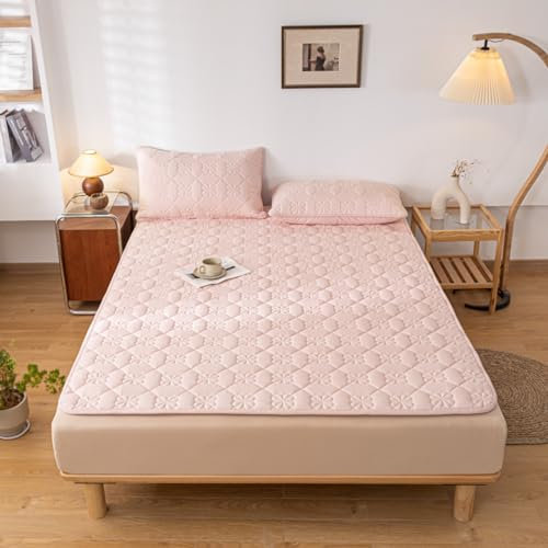 HAIBA Matratzenschoner 135X200cm Bedding Gesteppte Gurt Matratzenauflage Rosa Mikrofaser Füllen Matratzentopper Matratzenauflage für Unterstütung und Schutz vom Schmutz