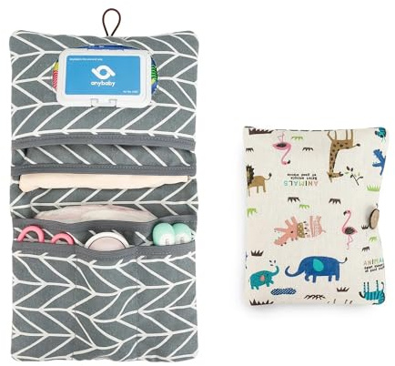 AVH Enterprise Windeltasche für unterwegs für Jungen und Mädchen - Organizer 2 in 1 - kleine Wickeltasche mit sehr viel Platz (Bunte Tiere)