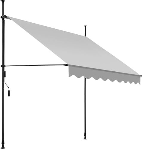 tectake® Tenda da Sole a Morsetto con Manovella, Altezza e Inclinazione Regolabile, Telo Impermeabile e Resistente ai Raggi UV, Ideale per Balcone e Terrazzo, 200x180cm - Grigio Chiaro