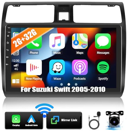 CAMECHO Android 13 Radio de Voiture 2G+32G pour Suzuki Swift 2005-2010 avec Carplay/Android Auto, écran 10,1 Pouces avec GPS Double DIN avec Bluetooth WiFi FM/RDS Radio EQ Mirror Link +Caméra de Recul