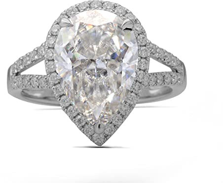 Lieson Trauringe Damen, Hochzeit Ring Damen Weißgold 585 14K Luxus Hohl Halo 3 Krallen Tropfen Moissanit mit 5ct Freundschaftsringe Weißgold Große 62 (19.7)
