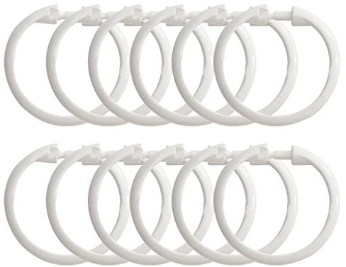 12 Redondo Plástico Cortina de Ducha O Anillos Durable Gancho Drapeado Para Baño Deslizamiento En La Barra De Ducha Cierre De Presión Anillos De Plástico Grande