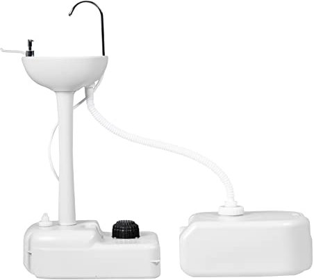 GOPLUS Camping Waschbecken, Handwaschbecken mit 17L Wassertank, mobiles Spülbecken mit Fußpumpe, Seifenspender & Handtuchhalter für Festival Garten Outdoor Party, Grau