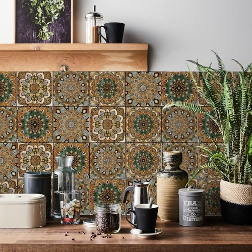 HORIWE Fliesenaufkleber Marokko Wandfliese Aufkleber 24 Stück 15x15 PVC Selbstklebende Fliesensticker Fliesen Tapete Wasserdicht Wandaufkleber für Küche,Bad,Schrank,Möbel,Tisch