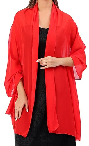 NYGGTYK 1 sciarpa in chiffon, sciarpa da sera, da donna, leggera e morbida, sciarpa alla moda e affascinante, accessori per abiti da sera, adatta per matrimoni, cene, carnevale, Colore: rosso, 200 *