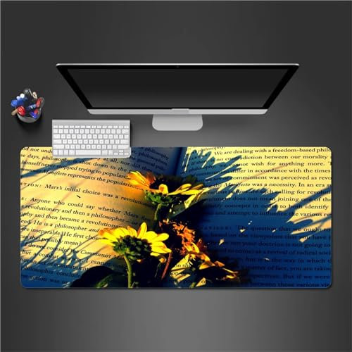 QiHon Gaming Mauspad XXL Blumensonnenschein Großes Mauspad Schreibtischauflage mit Vernähte Kanten Einer speziellen Oberfläche verbessert Geschwindigkeit und Präzision 1200x600x2mm