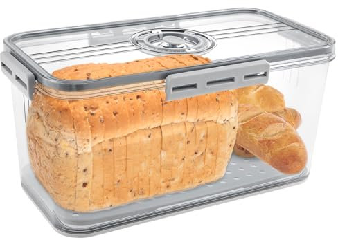 HAIJED Bread Bin Airtight Bread Bins for Kitchen Counter, Time Recording Bread Box with Lid, Plastic Bread Storage Container with Air Valve, Bread Loaf Keeper for Bun Bagel Sandwich