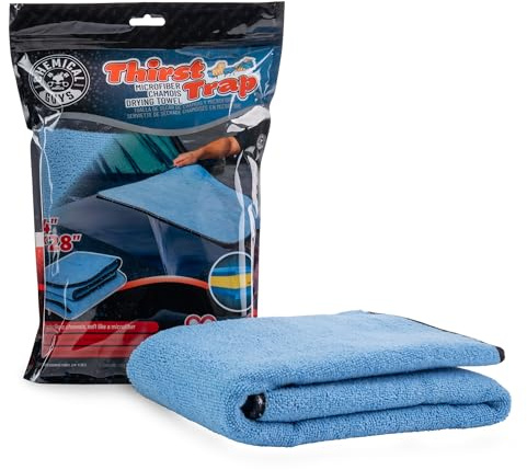 Chemical Guys Thirst Trap Microfiber Chamois Towel, Safe for Cars, Trucks, SUVs, RVs, Motorcycles, & More, 24x28 (Blue) 1 Pack