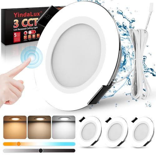 YindaLux LED Einbaustrahler 12V Touch-Control Warmweiß Neutralweiß Kaltweiß LED Spot Dimmbar 3W IP44 Einbauspots 60mm lochmass Einbauleuchten für Wohnwagen Küche Aluminium Chrom 3er Set