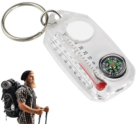 Überlebenskompass Pocket - Schlüsselanhänger Kompass und Thermometer, kleine Kompass-Thermometer | Minni Pocket Size Compass Schlüsselanhänger Gear, 3 in 1 leitender Kompass Thermometer