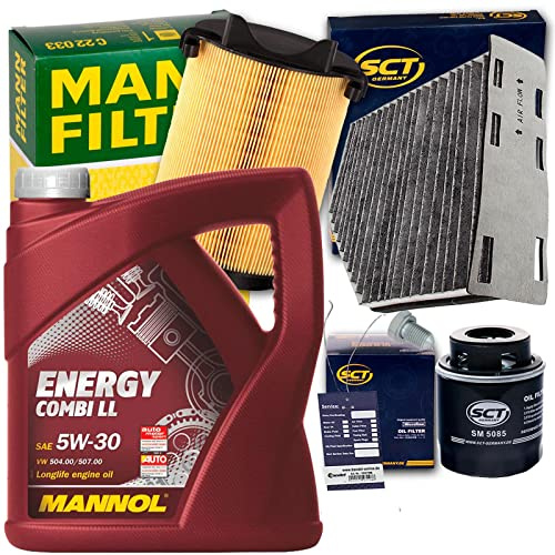 Filterset+Mannol 5W30 Öl | SM5085+C14130+SAK166+220125S+MN1801MN Combi LL für 1.2+1.4 Tsi Tfsi A3 Passat Golf 6 Caddy