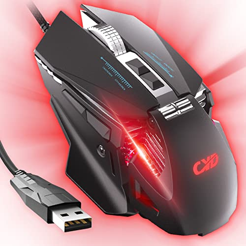 Mouse da gioco cablato C300, mouse da gioco retroilluminato RGB, mouse ergonomico per gamer, pesi regolabili, 12800 DPI regolabili e 7 pulsanti programmabili, mouse per computer da gioco per