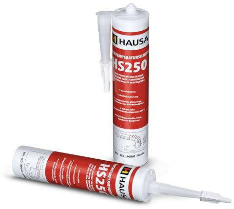 Hausa HS250 Profi Hochtemperatur Silikon rot 2 x 300ml Kartuschen Dichtmasse +315°C Dichtstoff zum Kleben Abdichten von Öfen Kochfeldern Motoren dauerelastisch Öl-, Benzin- & Hitzebeständig