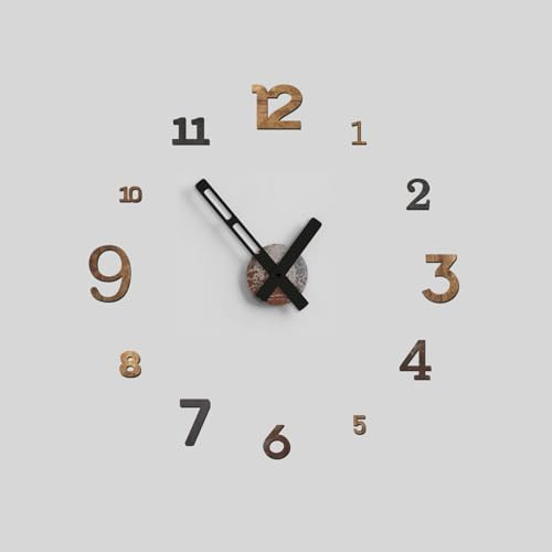 Giallobus - Orologio da Parete Adesivo Grande Float - Typos - Legno Mdf - Float ⌀ 60/80/110cm - 31 - Industrial wood - Orologio da parete moderno - Numeri adesivi 3d - Diametro variabile 60/80/100cm