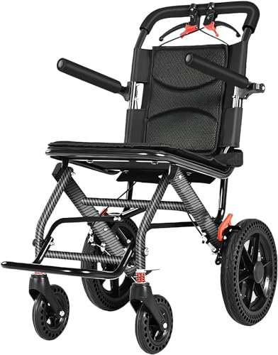 QXIWAOE Rollstuhl Faltbarer Leichter Transportrollstuhl, Ultraleichter Rollstuhl für Zuhause, Rollstühle für Erwachsene, Reiserollstuhl mit Fußstütze, Sicherheitsgurt, Aluminium