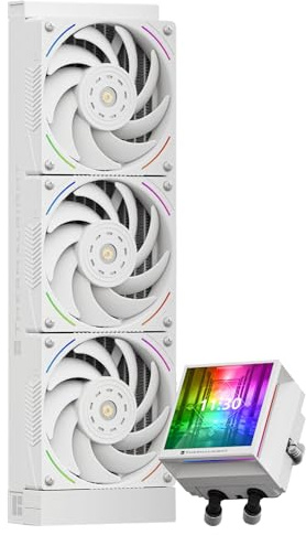 TR Hyper Vision 360 ARGB weiße CPU AIO Kühler, PC 360 Wasserkühlsystem, IPS-LCD-Bildschirm 480 x 480 Auflösung, für AM4/AM5, Intel Hochleistungs-Pumpe