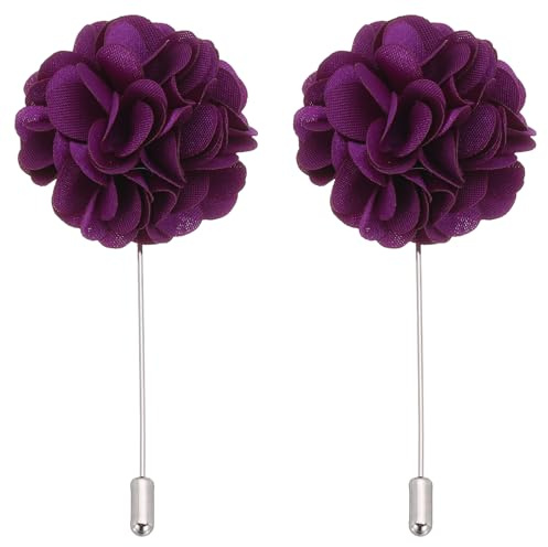 PATIKIL Blumenanstecker Pin, 2 Stück Reversnadel für Herren Camellia Blume für Anzug Hochzeit Abschluss Jubiläum Brosche Abschluss Outfit Zubehör, Lila