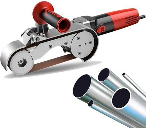 Rohrschleifer, 1100 W Rohrbandschleifer mit 6 variablen Geschwindigkeiten, professionelle Bandschleifer-Schleifmaschine mit 5 Schleifbändern zum Polieren, Finishen, Entrosten,2Roller