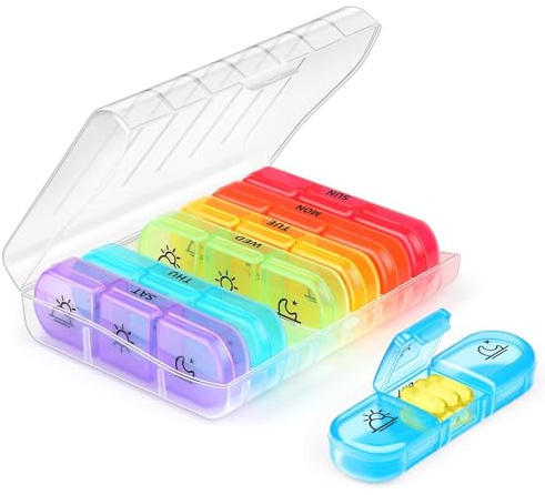 NEUTYPECHIC Pilulier Semainier Semaine Matin Midi Soir, Boîte à Médicaments Étanche Grande Capacité, Huile de Poisson, Irisé (Transparent)