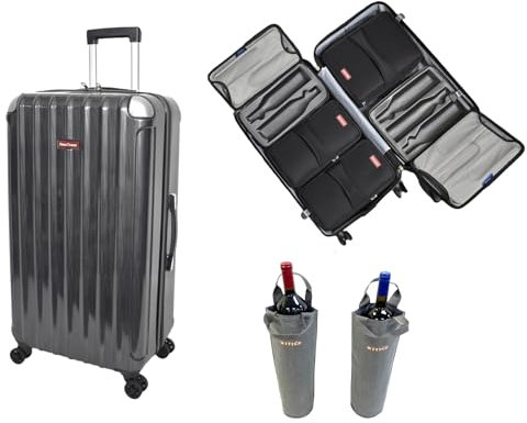 OenoTourer Wine Suitcase for Airplanes 12 Bottle,Wine Suitcase with TSA Lock,Insulated Insert Bag with Ice Pack Pocket,Luggage for Airplane Travel for Lover Professional Gift (Grey)