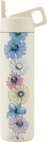 Life Is Good - Unisex Detailed Row Of Wildflowers 20 Oz. Straw Bottle, Color Sandstone White, Size: O/S