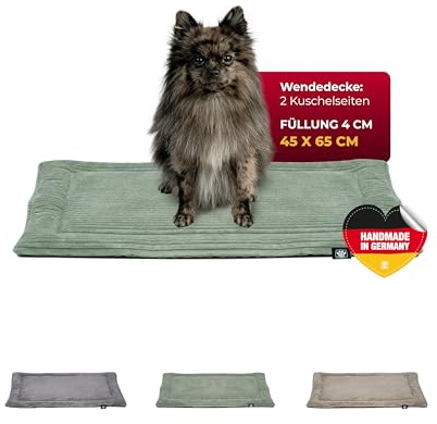 HS-Hundebett® Hundedecke Cord mit Füllung XS (45x65 cm) – Waschbare Wendedecke – Kuscheldecke für Hunde – Gemütlicher Ruheplatz – Grün, Made in DE