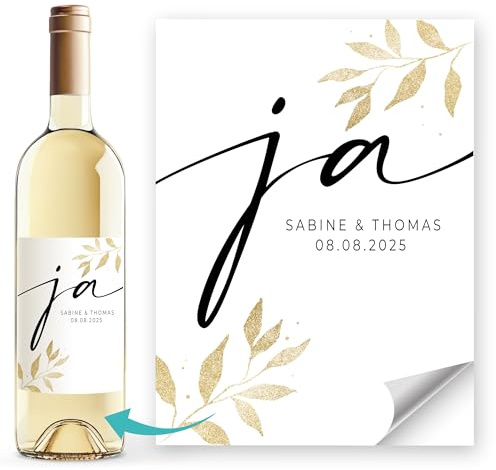 Weinetiketten Weinflaschenetiketten personalisiert Wunschnamen Datum Hochzeit Schriftzug Ja SpecialMe® Weiss unisize