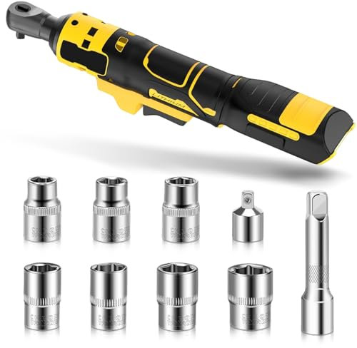 Cordless Ratchet for Dewalt 18V 20V Batteries, 3/8‘ Electric Ratchet Kit with 7 Sockets, 16cm Cordless Ratchet Kit, 1/4’ Adapter, Tool Only, Batteries Not Included