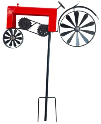 perfk Moulin à Vent de Jardin en métal décoratif et créatif, avec Piquet Rotatif, pour Jardin, terrasse, Maison, Porche, Rouge