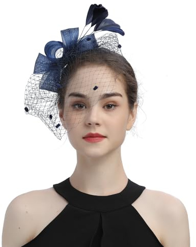 haozaikeji Damen Fascinators Hut Schleife Hochzeit Cocktail Party Kopfbedeckung Schleier 20er Jahre Kopfschmuck Blumen Federn Elegant Accessoire Hütchen Pillbox Clip Haarschmuck für Kirche Kostüm