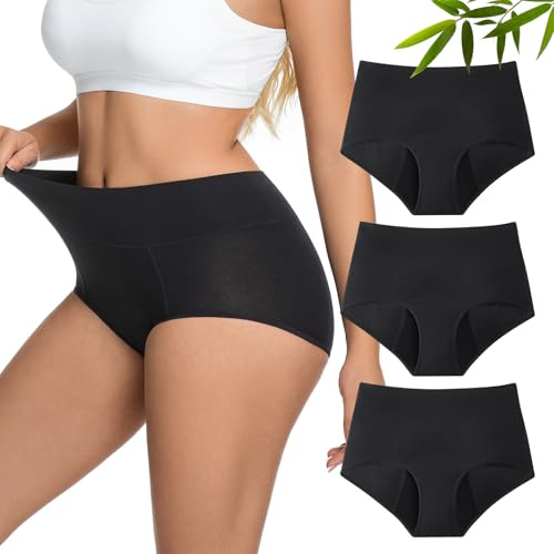 Chicloop Period Underwear for Women Heavy Flow, Extra High Waist Strong Absorbency Leakproof Postpartum Menstrual Panty Brief 3 Pack