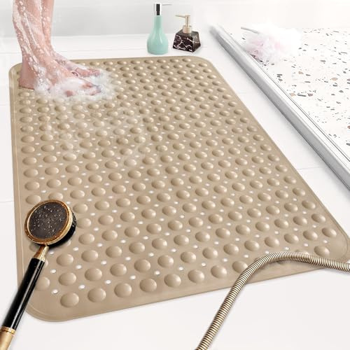 Mofonky Alfombrilla de ducha antideslizante: 120 x 80 cm, alfombrilla de ducha extra grande para cabina de ducha interior, TPE suave, antideslizante, antimoho, mate con fuertes ventosas para personas