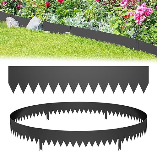 Aufun 5 Stück Rasenkante verzinkt Metall, 5M Flexible Beeteinfassung Mähkant Palisade Gartenbeet mit Dornen, Beetumrandung für Hof Garten Bauernhof verwendet Werden, Schwarz (100cmL x 20 cmH)