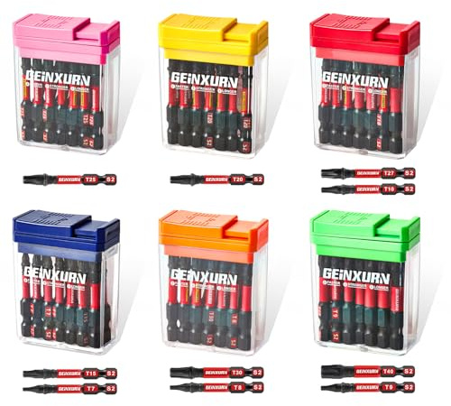 Geinxurn Impact Torx Schraubendreher Bits Set, 90 Stücke 50mm Bitsatz Magnetisch S2 Stahl Multi Treiber Bits mit Lagerung Bunte Box