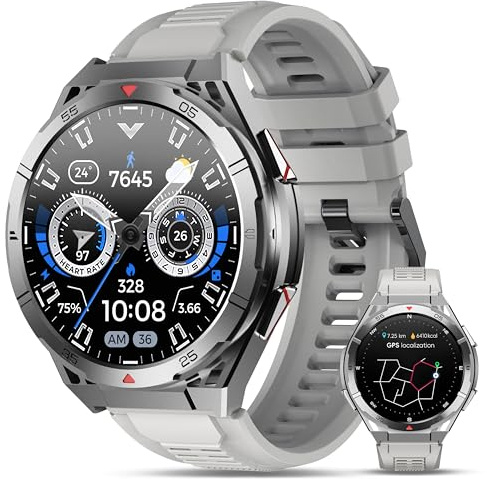 OUKITEL GPS Smartwatch Uomo,Orologio Militare Uomo 1,43 AMOLED Rugged Smart Watch Impermeabile con Chiamate Bluetooth,Altezza/Pressione,24H Monitoraggio,150+ Modalità Sport per Android iOS