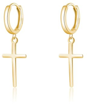 SLUYNZ 925 Sterling Silber Kreuz Creolen Ohrringe für Damen Mädchen Kreuz Huggie Ohrringe Hängend