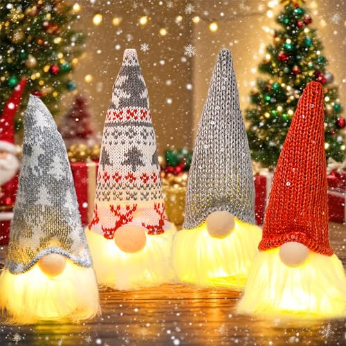 Jiahuade LED Wichtel,4 Stück Weihnachten Deko Wichtel mit LED Licht,Weihnachtswichtel Plüsch,Weihnachten Figure,Weihnachtsdeko Mit Beleuchtet,Geschenke zu Weihnachten für Kinder,Weihnachtsdekoration