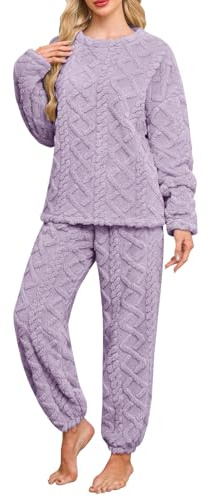 Niwicee Pigiama Donna Invernale Pile Pigiami Caldo Felpato Pigiama Flanella Donna Abbigliamento da Notte Lounge Pigiami Due Pezzi Felpa a Maniche Lunghe e Pantaloni con Tasche