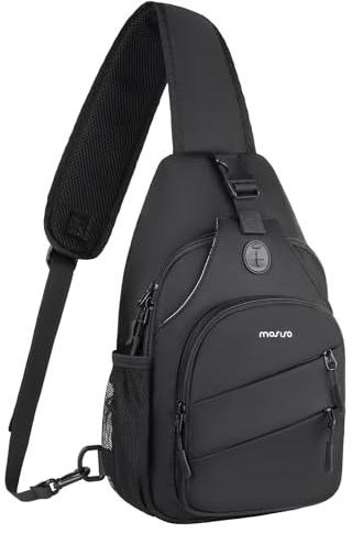 MOSISO Crossbody Bag für Herren, Sling Rucksack Reisen Wandertasche Tagesrucksack Kleine Umhängetasche mit 2 Schrägen Fronttaschen für Outdoor Aktivitäten und Alltag, Schwarz