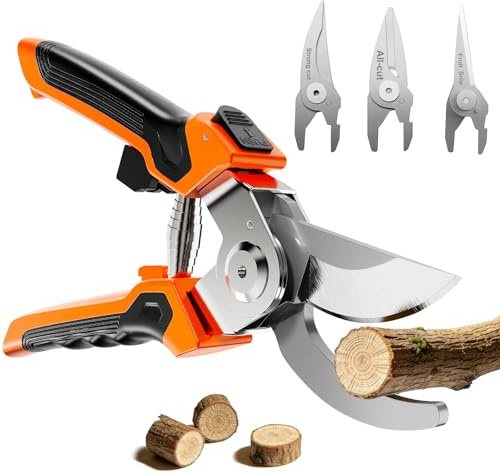 Preciva Secateur de Jardin Bypass,9 Sécateur de Jardin 4-en-1 à Lames Interchangeables-Multifonction,Taille,Cueillette & Bois Dur,pour Vignes, Rosiers, Fruits et Jardinage