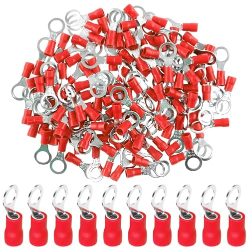 LKRXW 100 Pezzi Connettori Terminali ad Anello Rame M6 Capicorda Occhiello | Connettori Elettrici Capicorda ad Occhiello Anello RV 6,4mm Morsetti Isolati Crimpare Cavi Fil 0,5-1,5 mm² 22-16 AWG Rosso
