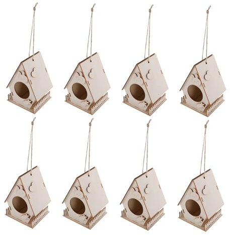 HANABASS 8 Piezas Kit de Casa de Pájaros de Madera sin Terminar Colgante DIY para Pintura y Manualidades Educativas para Fiestas y Proyectos de Infantil