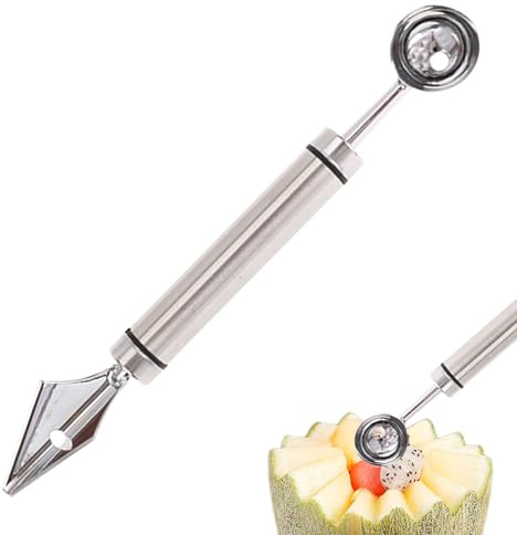 Patifirst Cuilleur à d'Eau - Double Cuillère Parisienne en Acier Inoxydable pour Pastèque,Cuillère À Sorbet Pour Dessert Cuisine | Service Pitaya Kiwi Tomates Beurre Poire