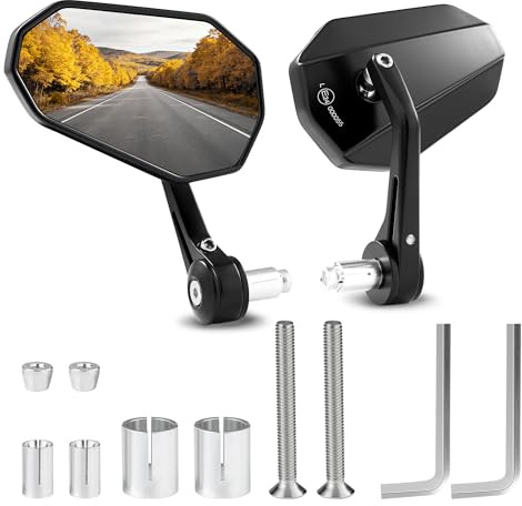 Goldeluxe Motorrad Spiegel, Lenkerendenspiegel e geprüft, Rückspiegel 360°drehbar,HD-Weitwinkel,vibrationsfest & rostbeständigAuch geeignet als Rückspiegel fahrrad/Roller spiegel/E-Bike Rückspiegel