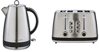 Morphy Richards Mexborough Kettle & Toaster Bundle, 1.7L, 3KW Rapid Boil & 4 Slice Toaster Set, Easy Operation, User Friendly, Stylish Retro Design, Matching Set, Stainless Steel, 102901 | 242901