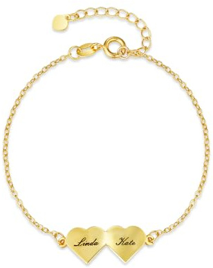 Bracelets personnalisés pour femmes avec 1 à 4 charms en forme de cœur gravés avec des prénoms Bracelets d'amitié Bracelet familial en argent Bijoux raffinés Cadeaux pour femmes, épouse, maman, amies