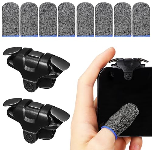 PAMINGONO Game Trigger mit Chicken King Generation Schwarz und Silberfaser Fingersleeves Präzise Touchscreen steuerung Atmungsaktive Elastische Gaming zubehör für Zufällige Farbe