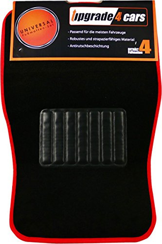Upgrade4cars Alfombrillas Coche Velours Negro Rojo | 4 Alfombrillas Universales Delanteras & Traseras Alfombras