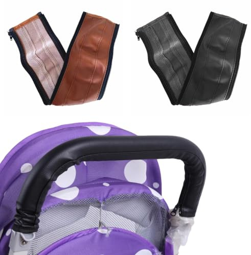 VEOIRXU 2 Pezzi Manico in Pelle PU Antipolvere Copri Maniglie Accessori Passeggino Copertura Protettiva Per Maniglia Del Passeggino Adatto Per La Maggior Parte Dei Passeggini (Nero+Marrone)